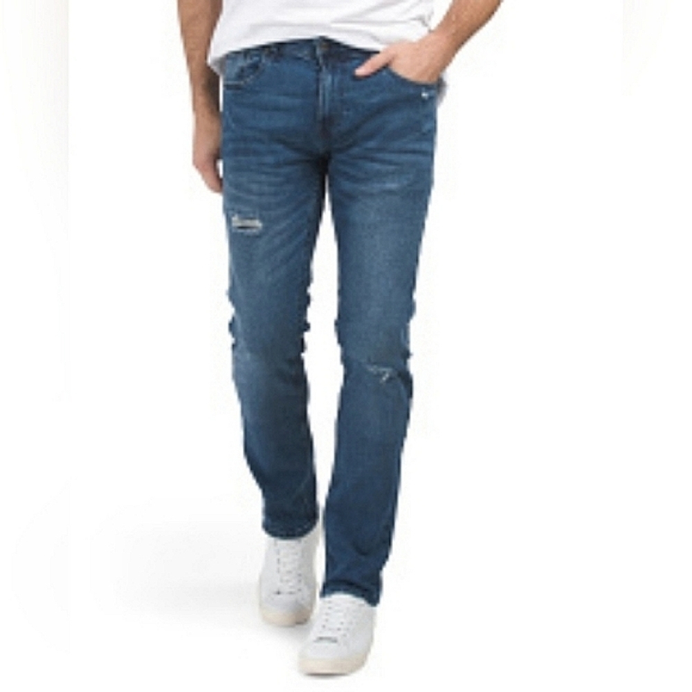 NWT Cavalli Class Men's Medium Wash Distressed Slim Straight Jeans 36